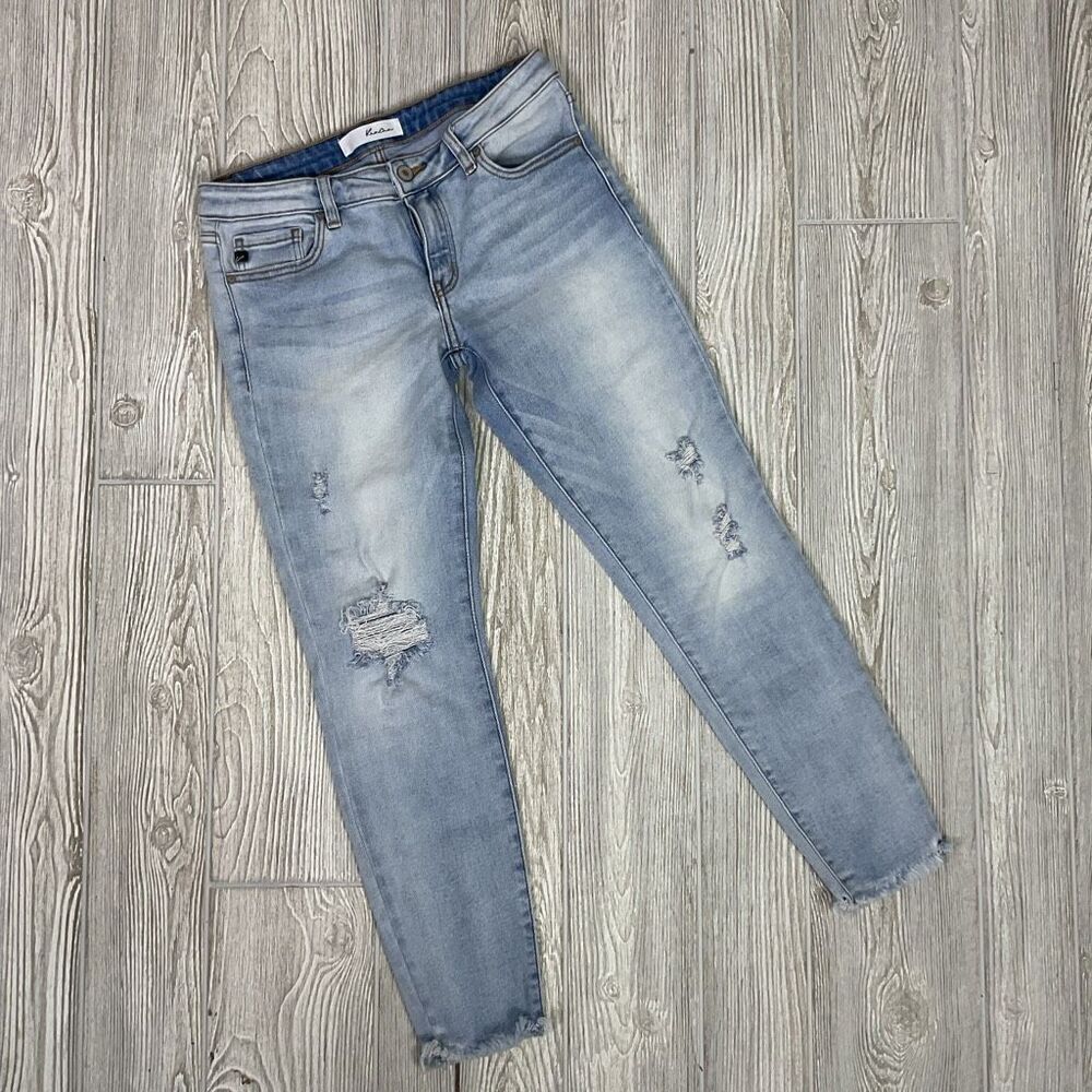 KanCan Distressed Ankle Skinny Jeans Women’s 9/28 Raw Hem Light Wash #KC8392 - Picture 2 of 10